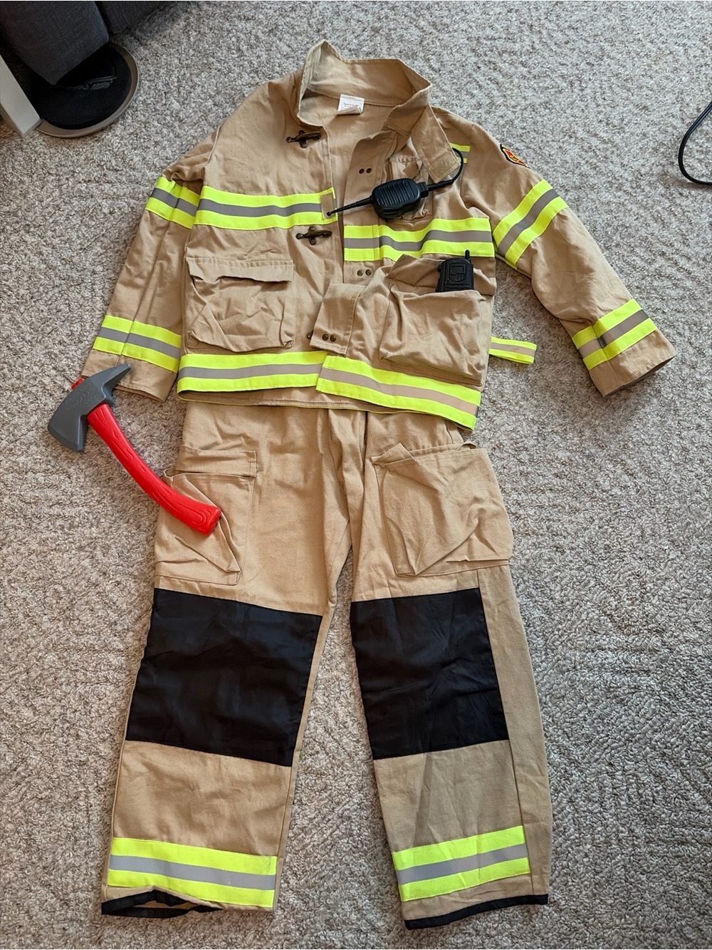 Kids Tan Firefighter Costume with Reflective Stripes
